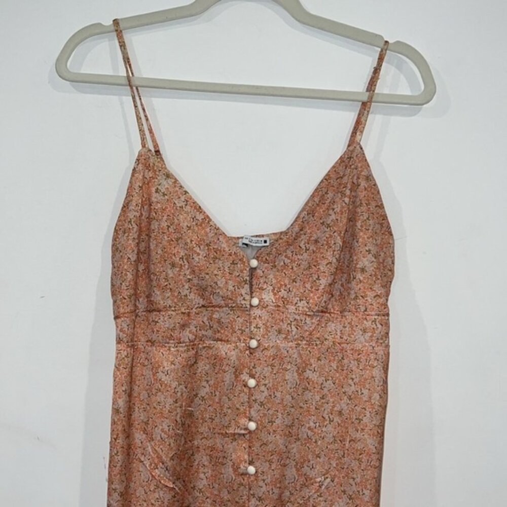 Zara Pink Ombré Floral Button Front Satin Midi Slip Dress Y2K Style Size Small - Picture 6 of 14